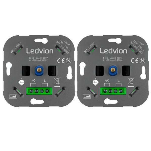 Ledvion 2 x LED Variateur Interrupteur inverseur >2 variateurs, 1 point lumineux 5-250 Watt 220-240V - à coupure de phase - Universel