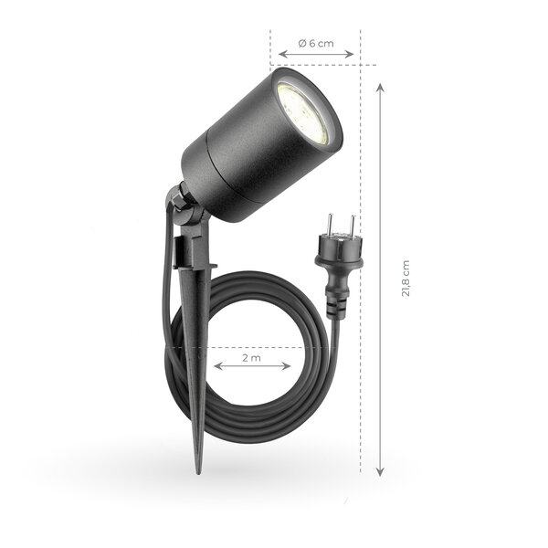 Ledvion Spot à piquer LED – Aluminium – Douille GU10 - IP65 - Câble 2M - Anthracite