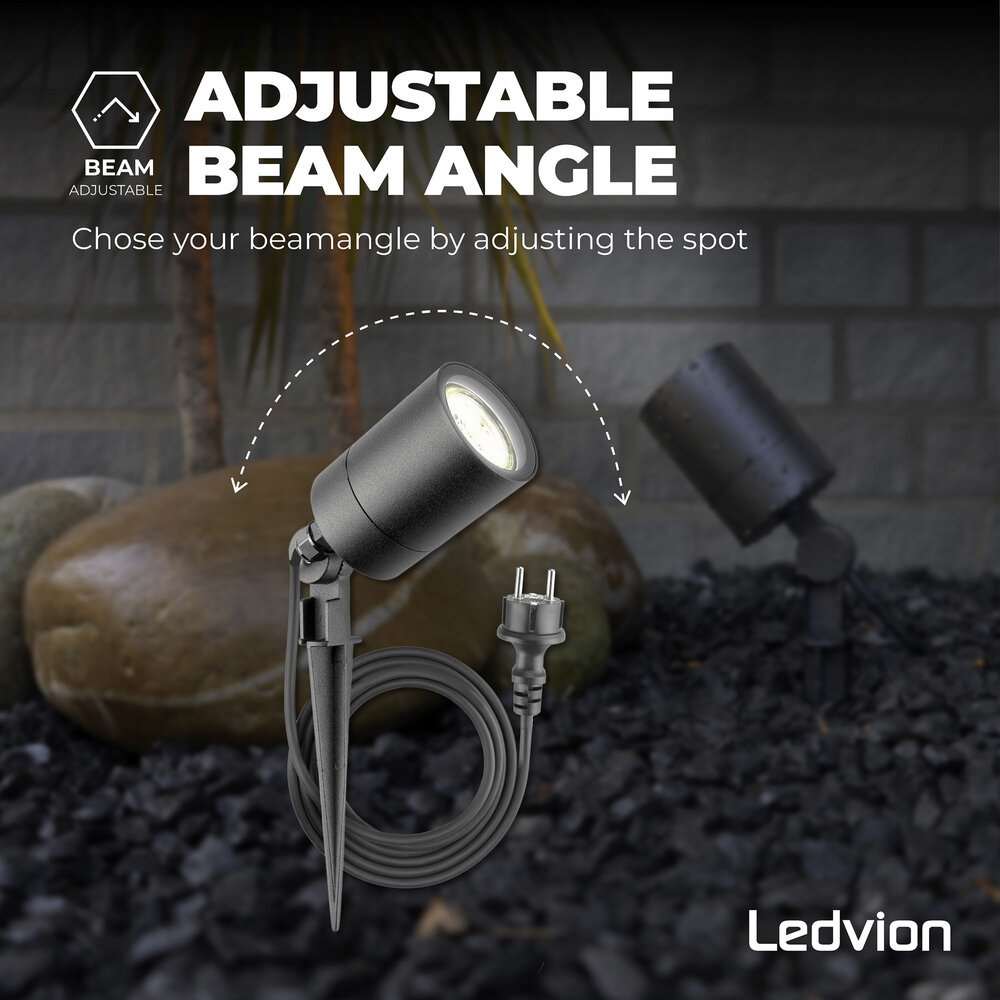 Ledvion Spot à piquer LED – Aluminium – Douille GU10 - IP65 - Câble 2M - Anthracite