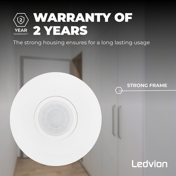 Ledvion Détecteur de Mouvement – Blanc – 360 degrés – Capteur jour / nuit – Portée 8 m