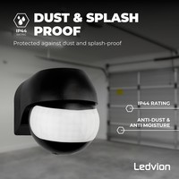 Détecteur de Mouvement – Noir – 180 degrés – Capteur jour / nuit – Portée 12 m – Max 400 W - IP44 Ledvion Détecteur de Mouvement – Noir – 180 degrés – Capteur jour / nuit – Portée 12 m – Max 400 W - IP44