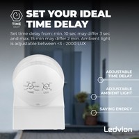 Ledvion Détecteur de Mouvement – Blanc – 180 degrés – Capteur jour / nuit – Portée 12 m – Max 400 W - IP44