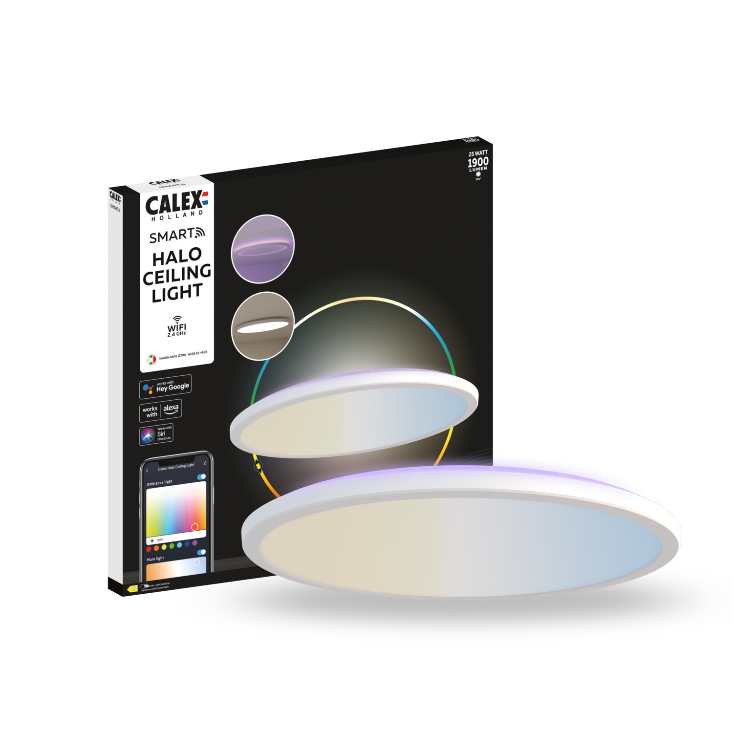 Calex Spot Plafonnier LED Halo Blanc - Smart WiFi - 25W - RGB+CCT - Ø3 -  Lampesonline