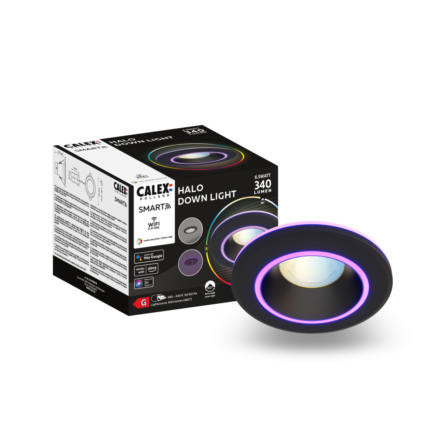 Calex Spot Encastrable LED Halo Noir - Smart WiFi - 6.5W - RGB+CCT -  Lampesonline