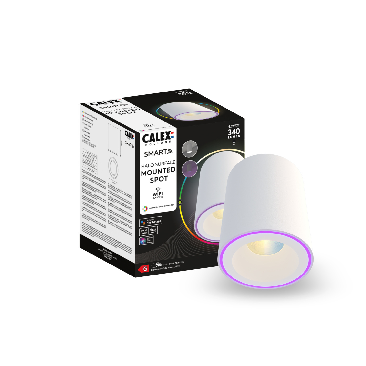 Calex Spot LED en saillie LED Halo Blanc - Smart WiFi - 6.5W - RGB+CCT -  Lampesonline