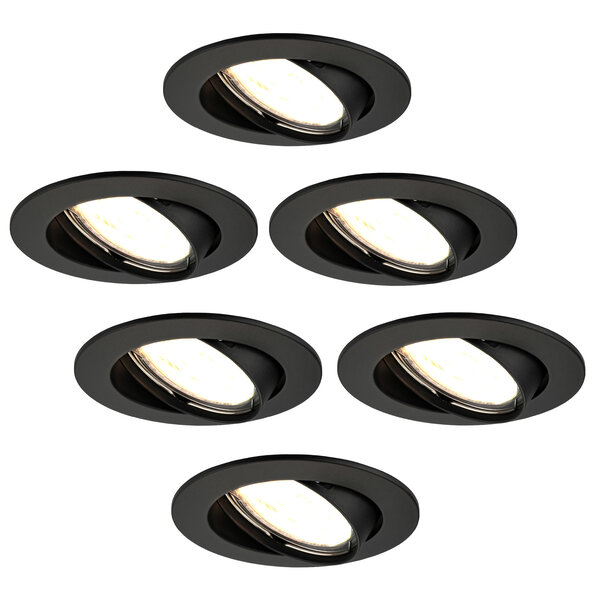 Ledvion Spot Encastrable LED - Dimmable - Noir - Amsterdam - 5W - 2700K - Ø82mm - 6 pièces