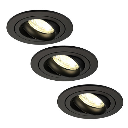 Ledvion Spot Encastrable LED - Dimmable - Noir - Tokyo - 5W - 2700K - Ø92mm - 3 pièces