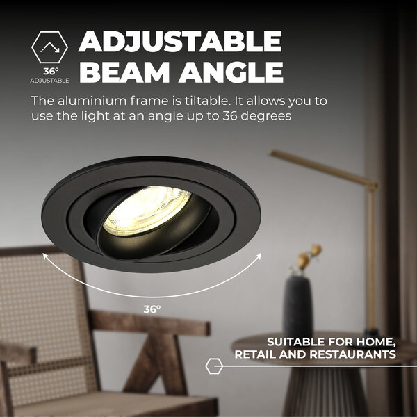 Ledvion Spot Encastrable LED - Dimmable - Noir - Tokyo - 5W - 2700K - Ø92mm - 6 pièces