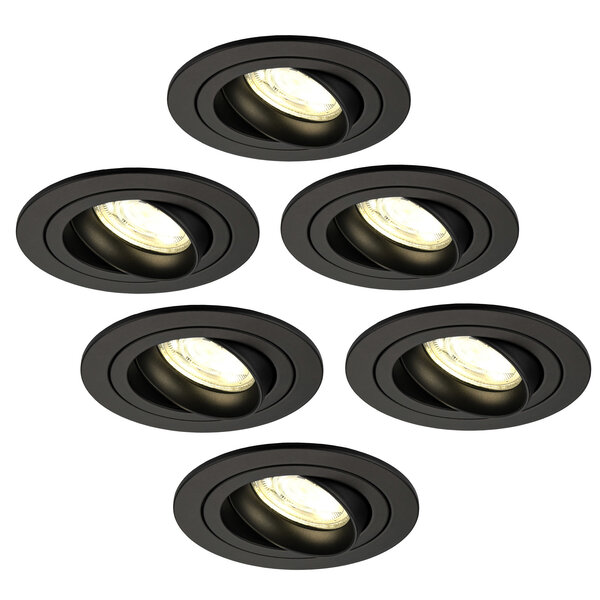 Ledvion Spot Encastrable LED - Dimmable - Noir - Tokyo - 5W - 2700K - Ø92mm - 6 pièces