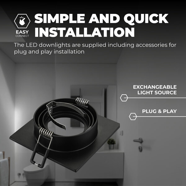 Ledvion Spot Encastrable LED - Dimmable - Noir - Sevilla - 3W - 2700K - 92mm - Carré