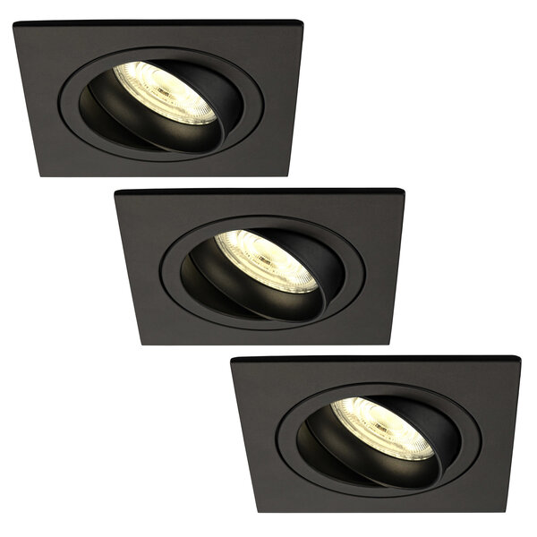 Ledvion Spot Encastrable LED - Dimmable - Noir - Sevilla - 5W - 2700K - 92mm - Carré - 3 pièces