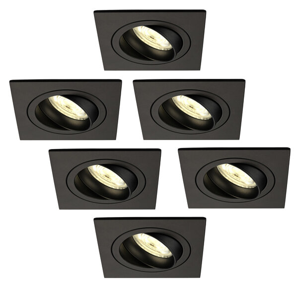 Ledvion Spot Encastrable LED - Dimmable - Noir - Sevilla - 5W - 2700K - 92mm - Carré - 6 pièces