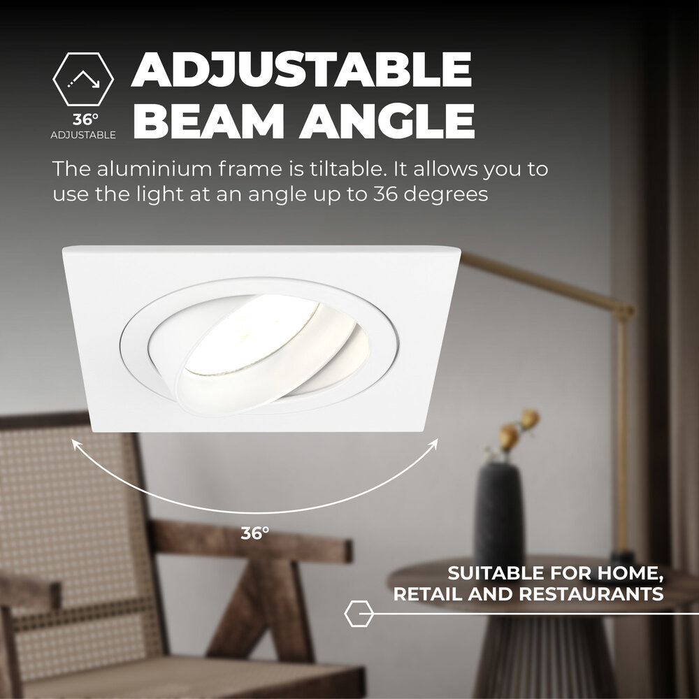 Ledvion Spot Encastrable LED - Dimmable - Blanc - Sevilla - 5W - 2700K - 92mm - Carré - 3 pièces