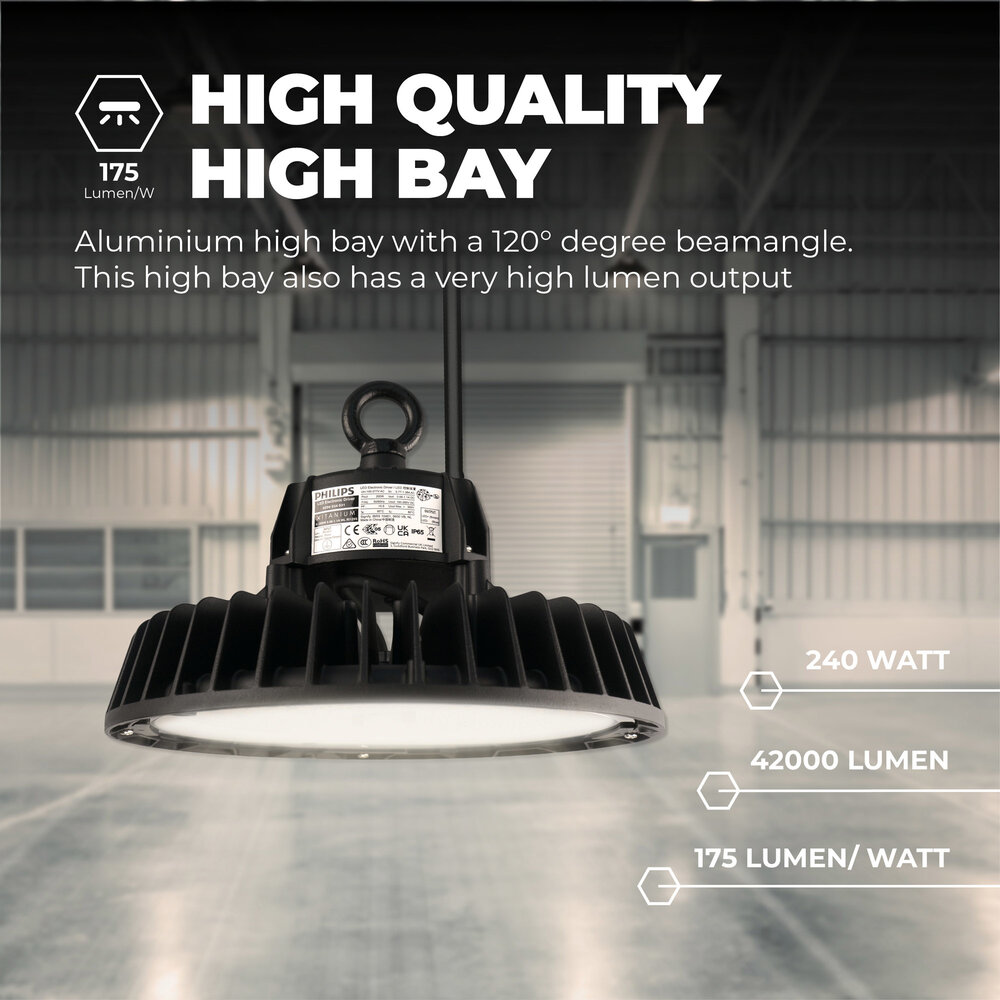 Ledvion High Bay LED 240W - Philips Driver - 120° - 175lm/W - 4000K - IP65 - Dimmable