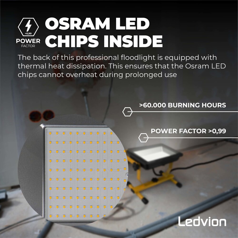 Ledvion Osram Projecteur de chantier LED - 50W - 120lm/W - 6.000 Lumen - 6500K