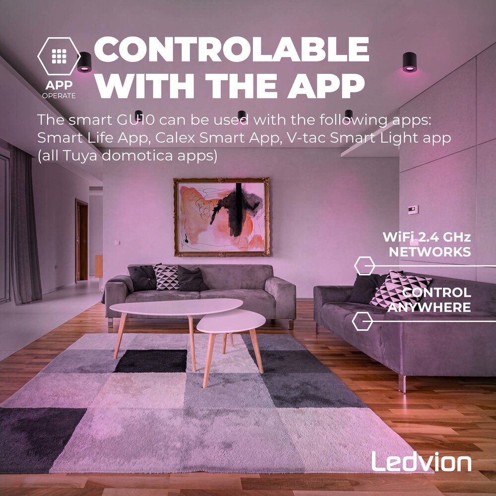 Ledvion Spot LED WIFI - Rond - Noir - 4,9W - RGB+CCT - Inclinable - IP20