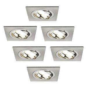 Ledvion Spot Encastrable LED - Dimmable - Inox - Sevilla - 5W - 2700K - 92mm - Carré - 6 pièces Spot Encastrable LED - Dimmable - Inox - Sevilla - 5W - 2700K - 92mm - Carré - 6 pièces