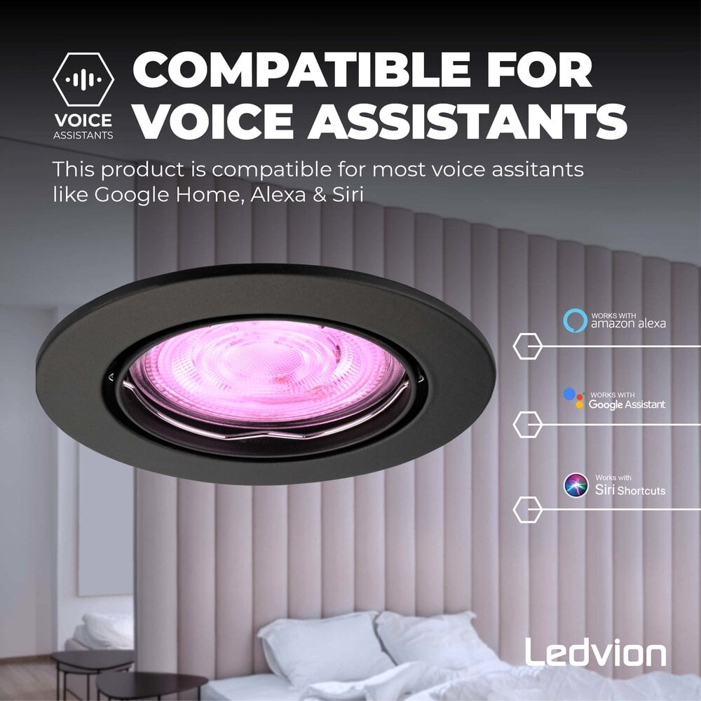 Ledvion LED Spot Encastrable Noir - Amsterdam - Smart WiFi - Dimmable - RGB+CCT - 6 pièces