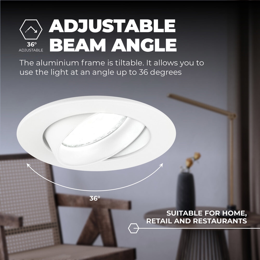 Ledvion Spot Encastrable LED - Dimmable - Blanc - Rio - 5W - 6500K - Ø85mm - 6 pièces