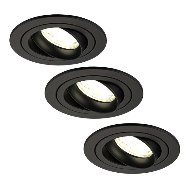 Ledvion Spot Encastrable LED - Dimmable - Noir - Tokyo - 5W - 4000K - Ø92mm - 3 pièces