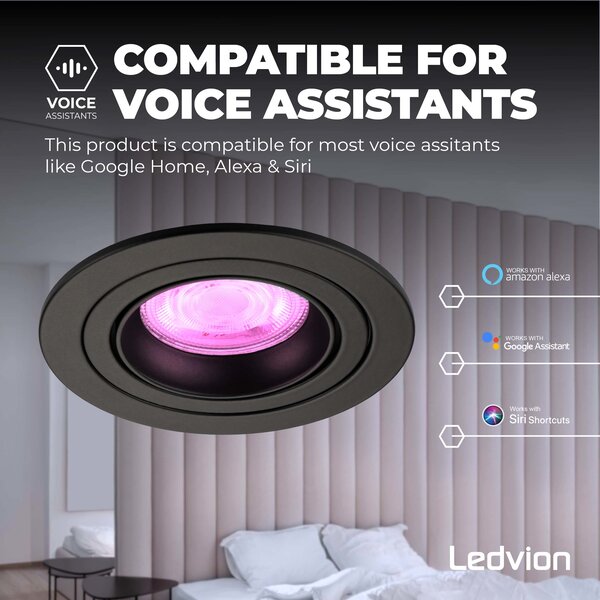 Ledvion LED Spot Encastrable Noir - Tokyo - Smart WiFi - Dimmable - RGB+CCT