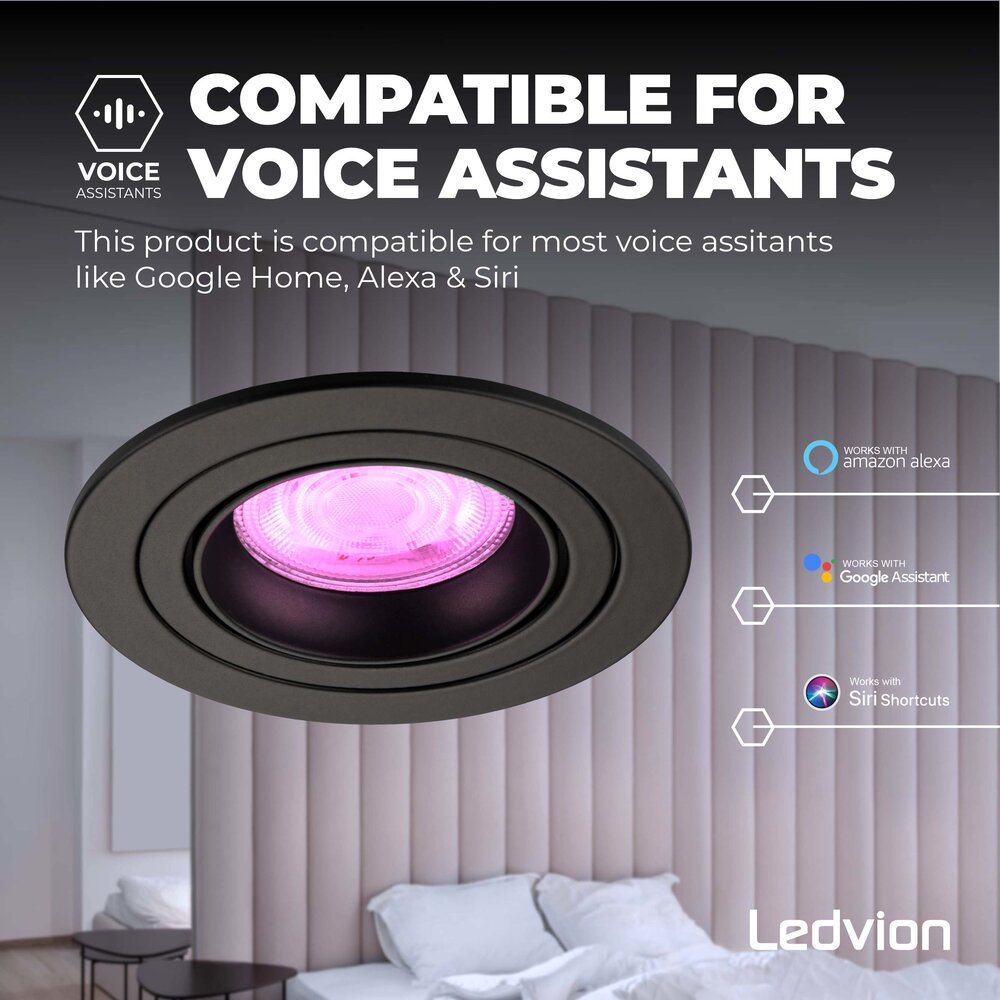 Ledvion LED Spot Encastrable Noir - Tokyo - Smart WiFi - Dimmable - RGB+CCT - 3 pièces