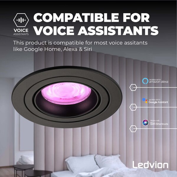 Ledvion LED Spot Encastrable Noir - Tokyo - Smart WiFi - Dimmable - RGBWW - 6 pièces