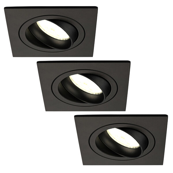 Ledvion Spot Encastrable LED - Dimmable - Noir - Sevilla - 5W - 4000K - 92mm - Carré - 3 pièces