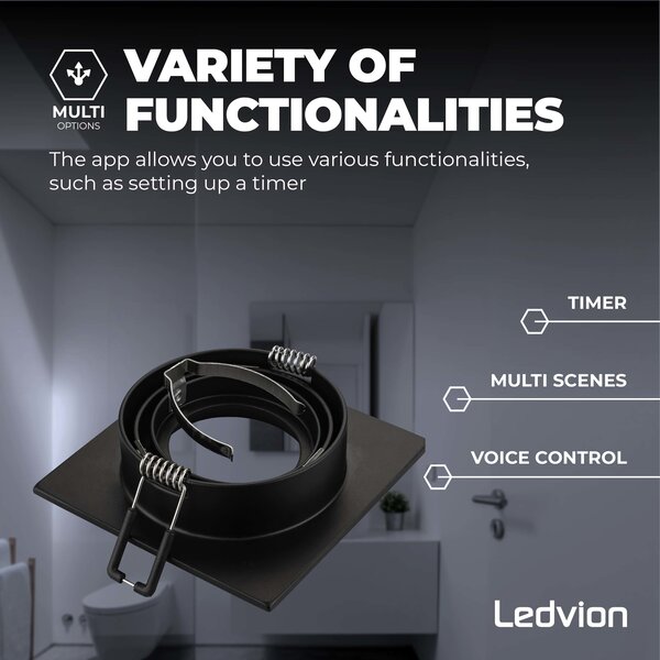 Ledvion LED Spot Encastrable Noir - Sevilla - Smart WiFi - Dimmable - RGB+CCT - 3 pièces