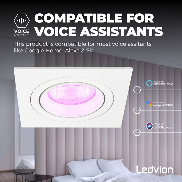 Ledvion LED Spot Encastrable Blanc - Sevilla - Smart WiFi - Dimmable - RGB+CCT - 6 pièces