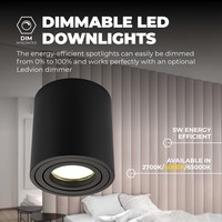 Ledvion Spot LED Dimmable  - Rond - Noir - 5W - 4000K - Inclinable - IP20
