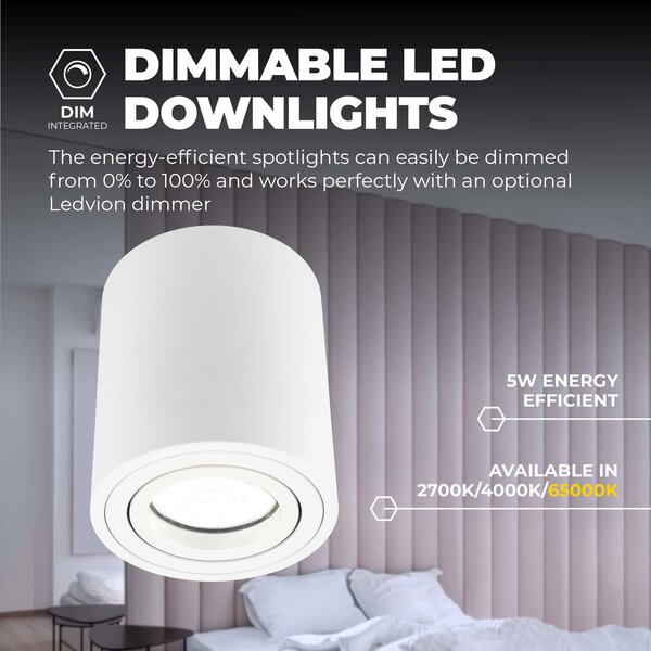 Ledvion Spot LED Dimmable  - Rond - Blanc - 5W - 6500K - Inclinable - IP20