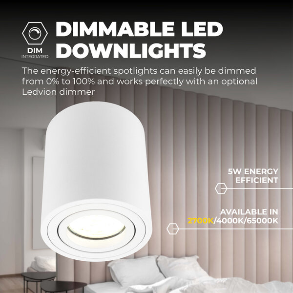 Ledvion 2x Spot LED Dimmable - Rond - Blanc - 5W - 2700K - Inclinable - IP20