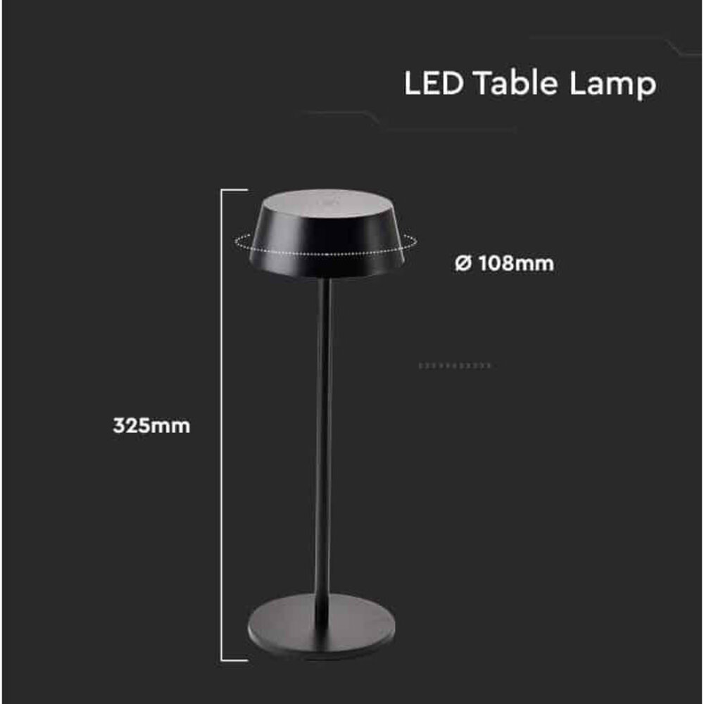Lampe de table LED rechargeable, variateur tactile, blanc + RGB, IP54. Noir