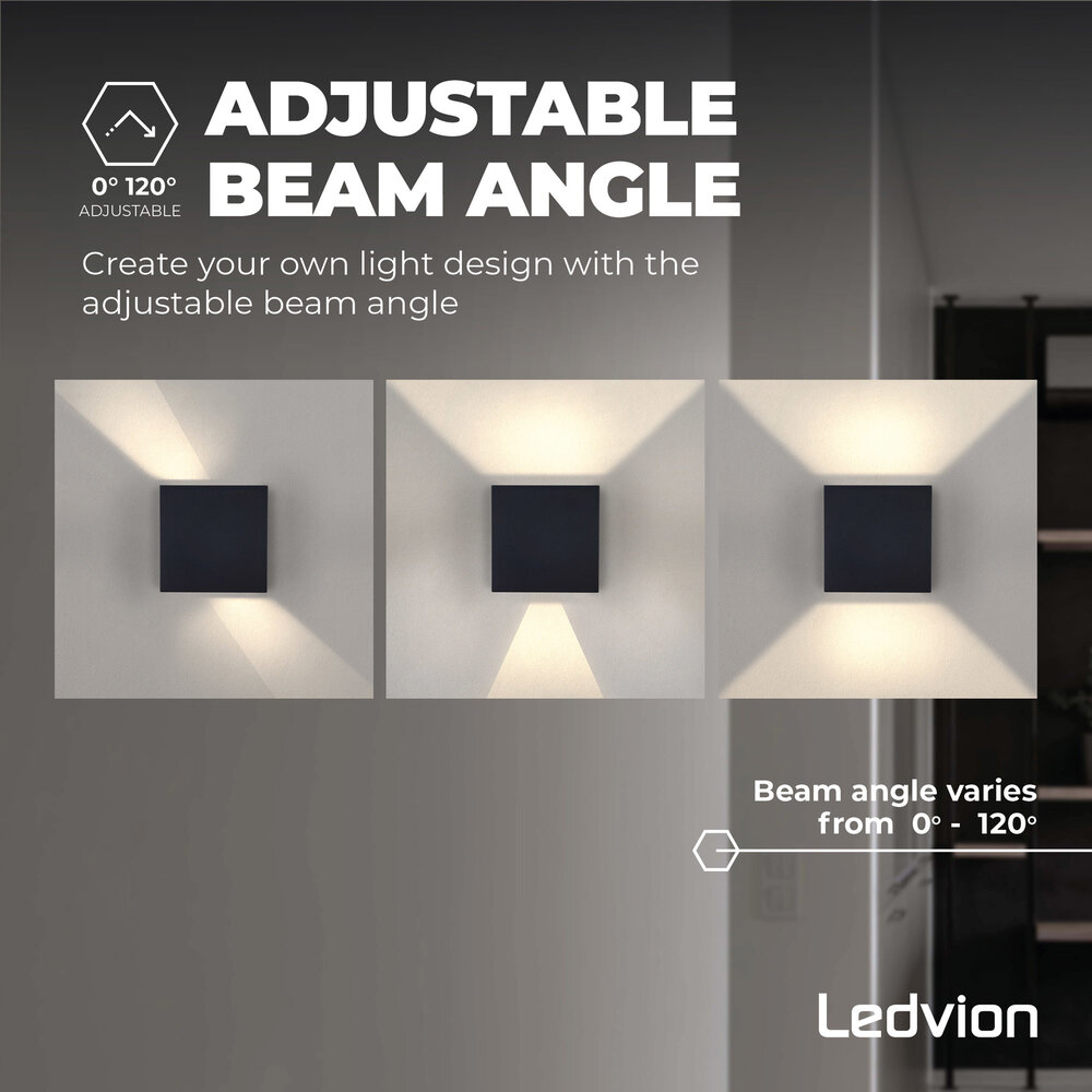 Ledvion Applique murale extérieure LED - Noir – Dimmable – Deux faces – 3000K – 6W - IP54