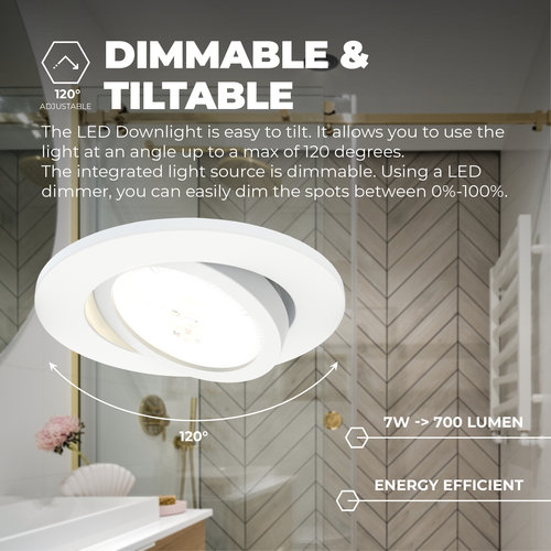 Ledvion Spots Encastrables LED Blanc - Dimmable - IP65 - 7W - CCT - ø90mm - 5 ans de garantie - Convient pour la salle de bain
