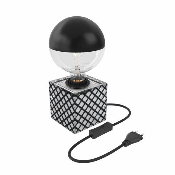 Calex Calex Lampe de Table E27 – Lampe de Table avec Câble – Carré - Noir Blanc - Verre