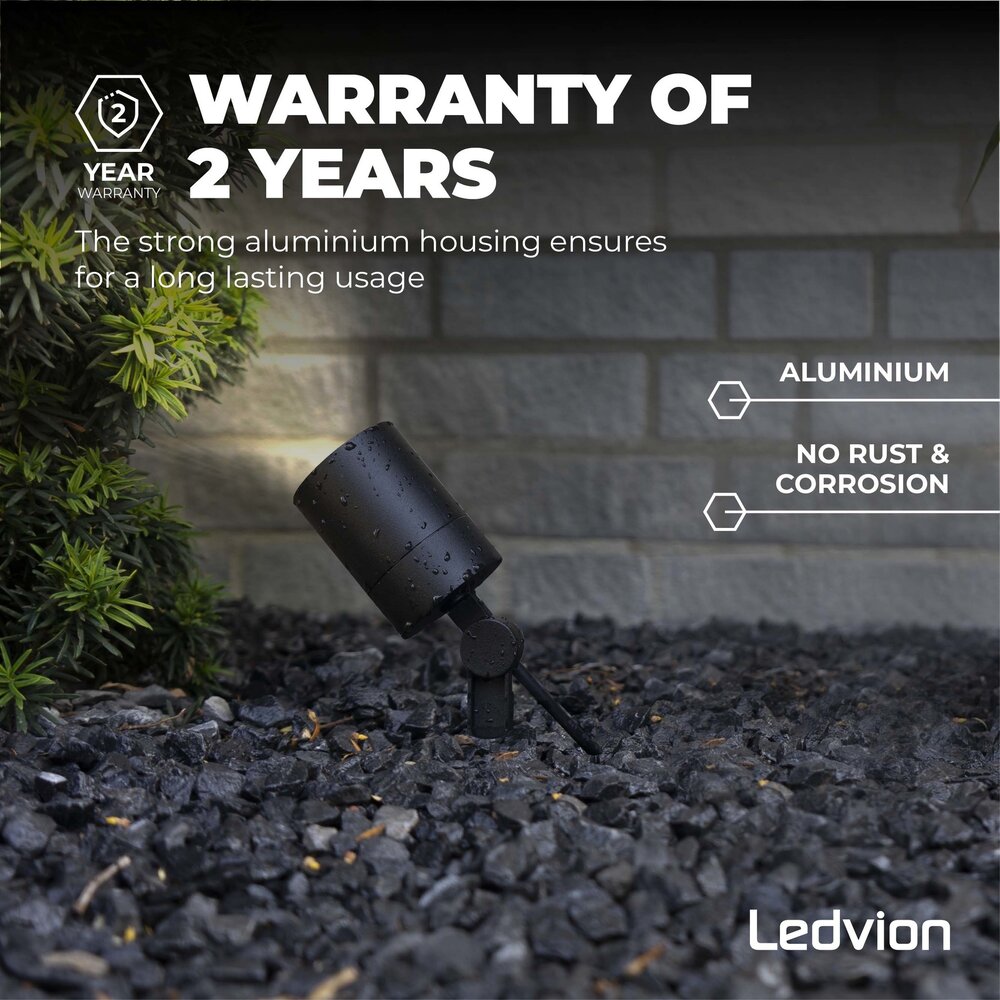Ledvion Lot de 6 Spots à piquer LED – Aluminium – GU10 - IP65 - Câble 2M - Noir