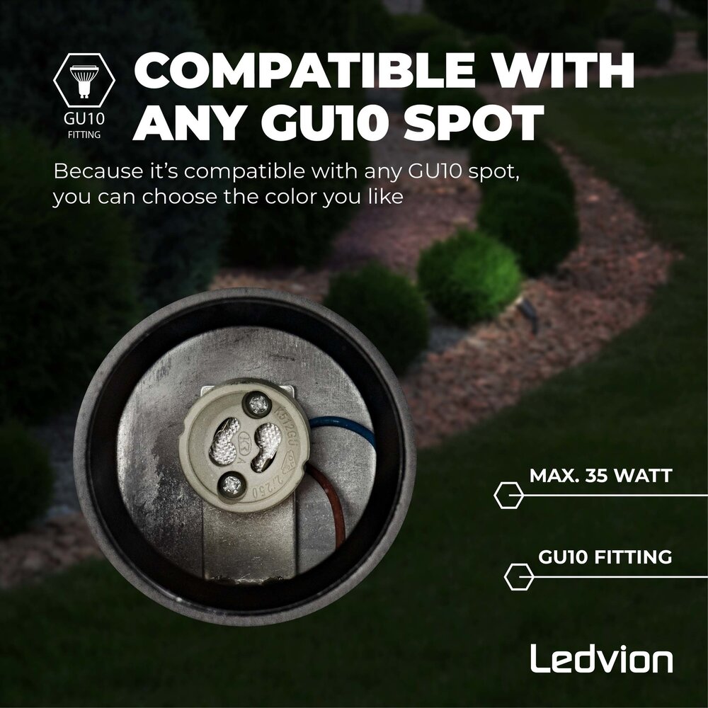 Ledvion Lot de 6 Spots à piquer LED – Aluminium – GU10 - IP65 - Câble 2M - Anthracite