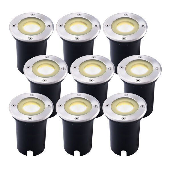 Ledvion 9x Spot encastrable de sol LED - Ronde - IP67 - 5W - 2700K - Câble 1M