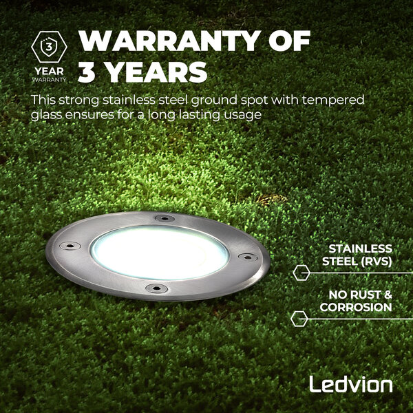 Ledvion 3x Spot encastrable de sol LED - Ronde - IP67 - 5W - 6500K - Câble 1M