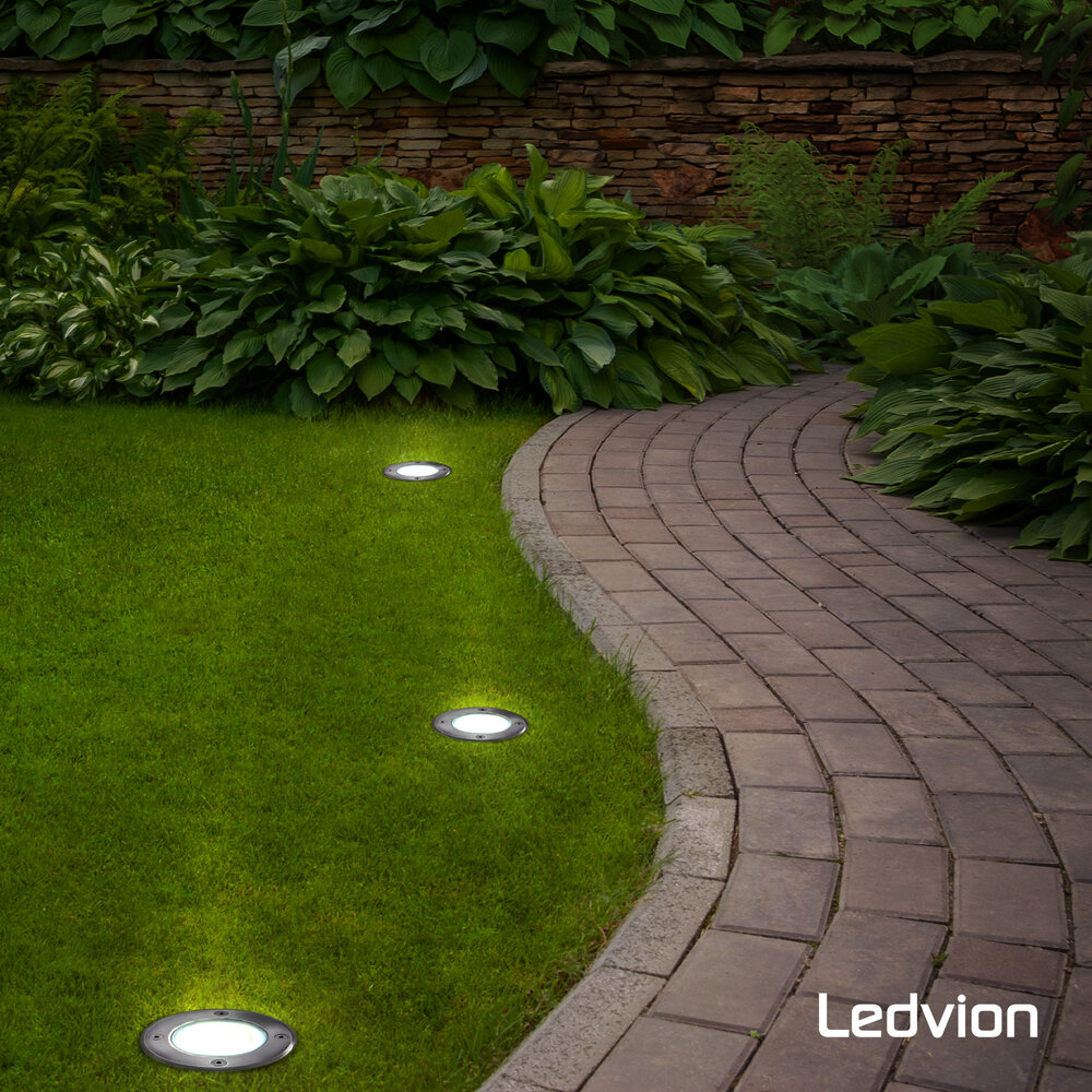 Ledvion 6x Spot encastrable de sol LED - Ronde - IP67 - 5W - 6500K - Câble 1M