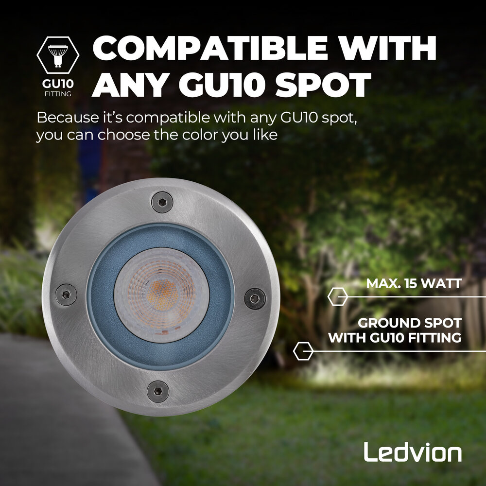 Ledvion 9x Spot encastrable de sol LED - Ronde - IP67 - 5W - 6500K - Câble 1M