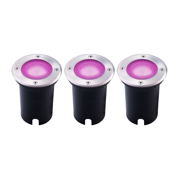 Ledvion 3x Spot encastrable de sol Smart LED - Ronde - IP67 - 4,9W - RGB+CCT - Câble 1M