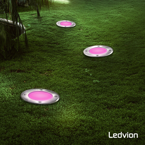 Ledvion 6x Spot encastrable de sol Smart LED - Ronde - IP67 - 4,9W - RGB+CCT - Câble 1M