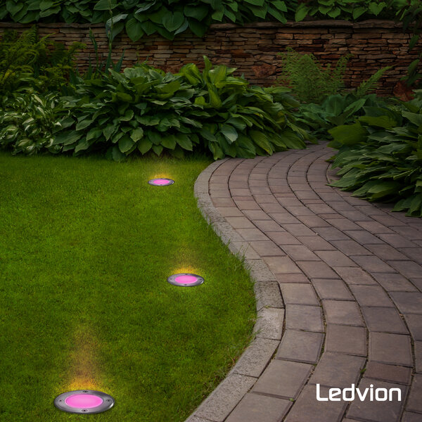 Ledvion 6x Spot encastrable de sol Smart LED - Ronde - IP67 - 4,9W - RGB+CCT - Câble 1M