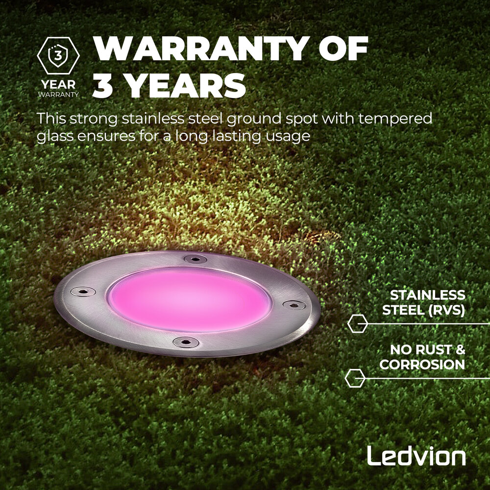 Ledvion 9x Spot encastrable de sol Smart LED - Ronde - IP67 - 5W - RGB+CCT - Câble 1M