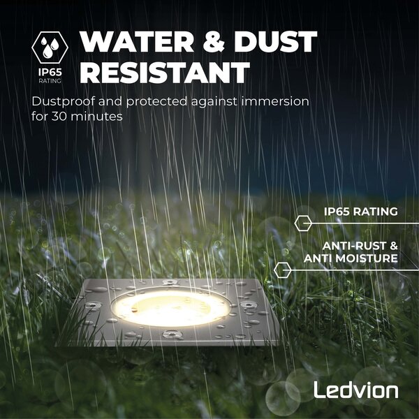 Ledvion Spot encastrable de sol LED  - Carré - IP67 - 5W - 2700K - Câble 1M