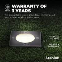 Ledvion Spot encastrable de sol LED  - Carré - IP67 - 5W - 2700K - Câble 1M