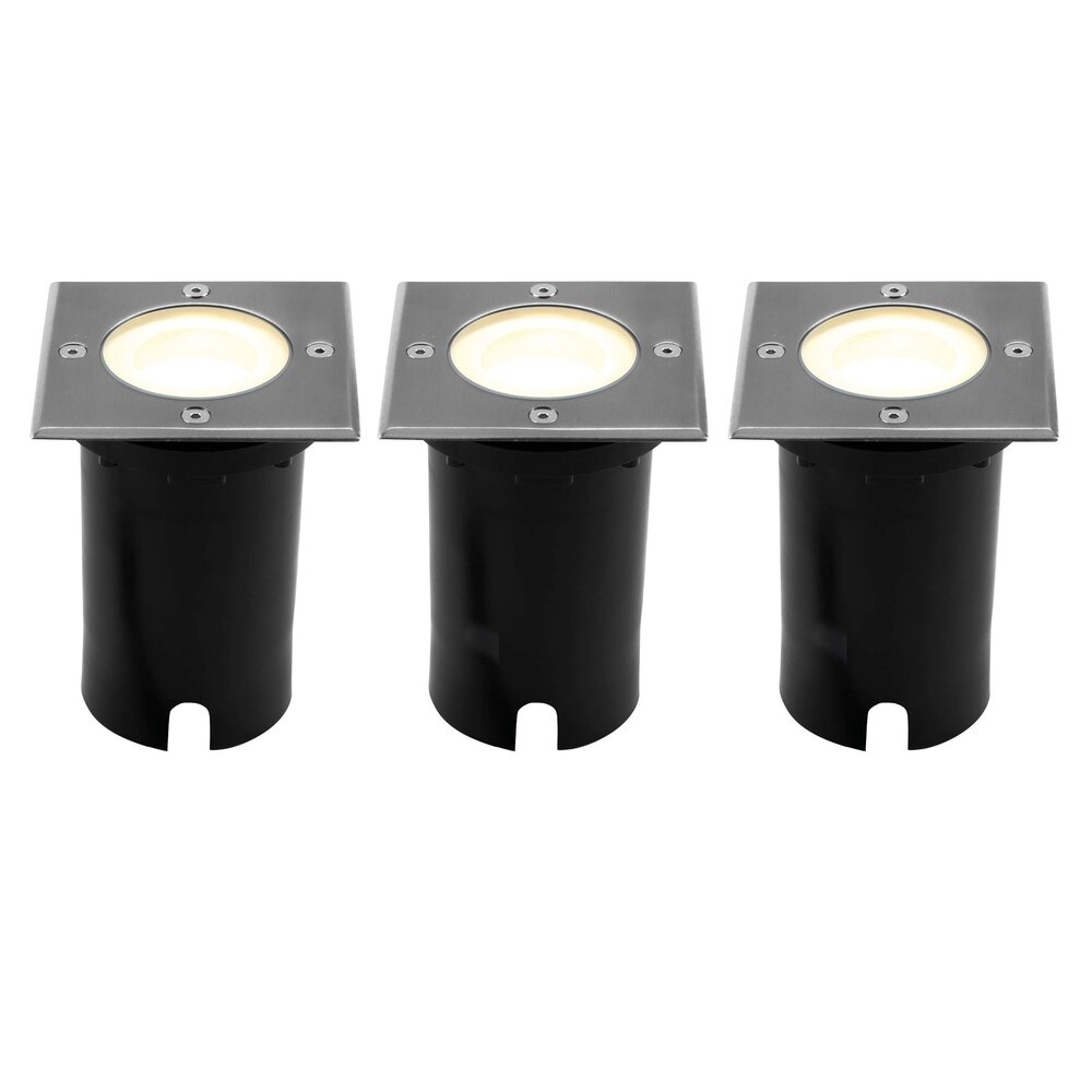 Ledvion 3x Spot encastrable de sol LED  - Carré - IP67 - 5W - 2700K - Câble 1M